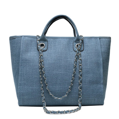 Women Tote Bags Fashion Canvas Large Capacity Handbag Casual Chains Shoulder Bags Ladies Big Messenger Bag Shopping Bag