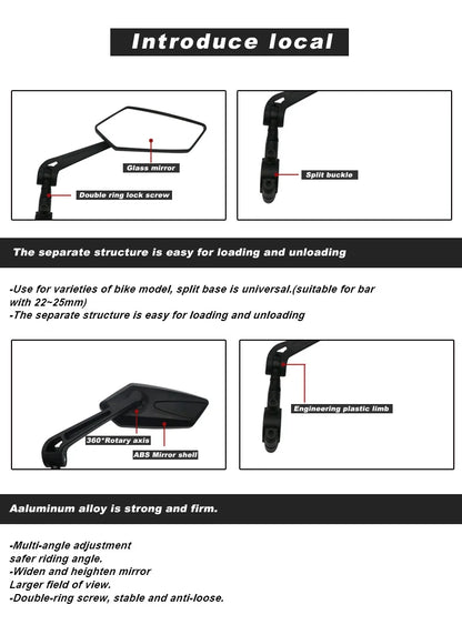 Bicycle Rear View Mirror Bike Cycling Clear Wide Range Back Sight Rearview Reflector Adjustable Handlebar Left Right Mirror