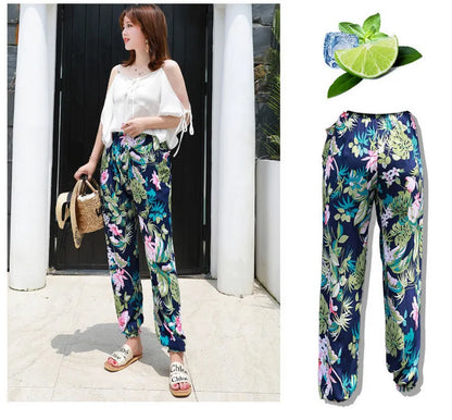 Women's Casual Print Palazzo Pants, Loose Sleep Pyjama Pants, Wide Leg, Thin Shorts, Cropped Pants, Summer Outdoor, ouc1143