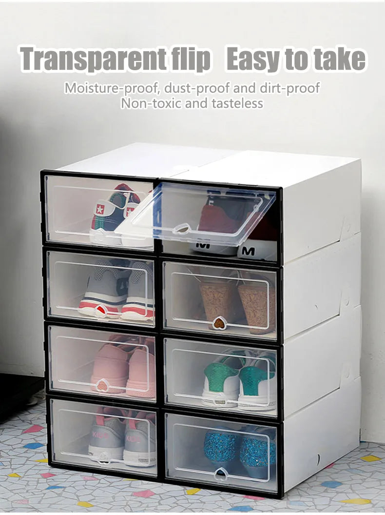 6pcs Transparent Shoe Box Thickened Dustproof Desktop Cosmetic Storage Box Stackable Combination Shoe Cabinet Shoe Organizers