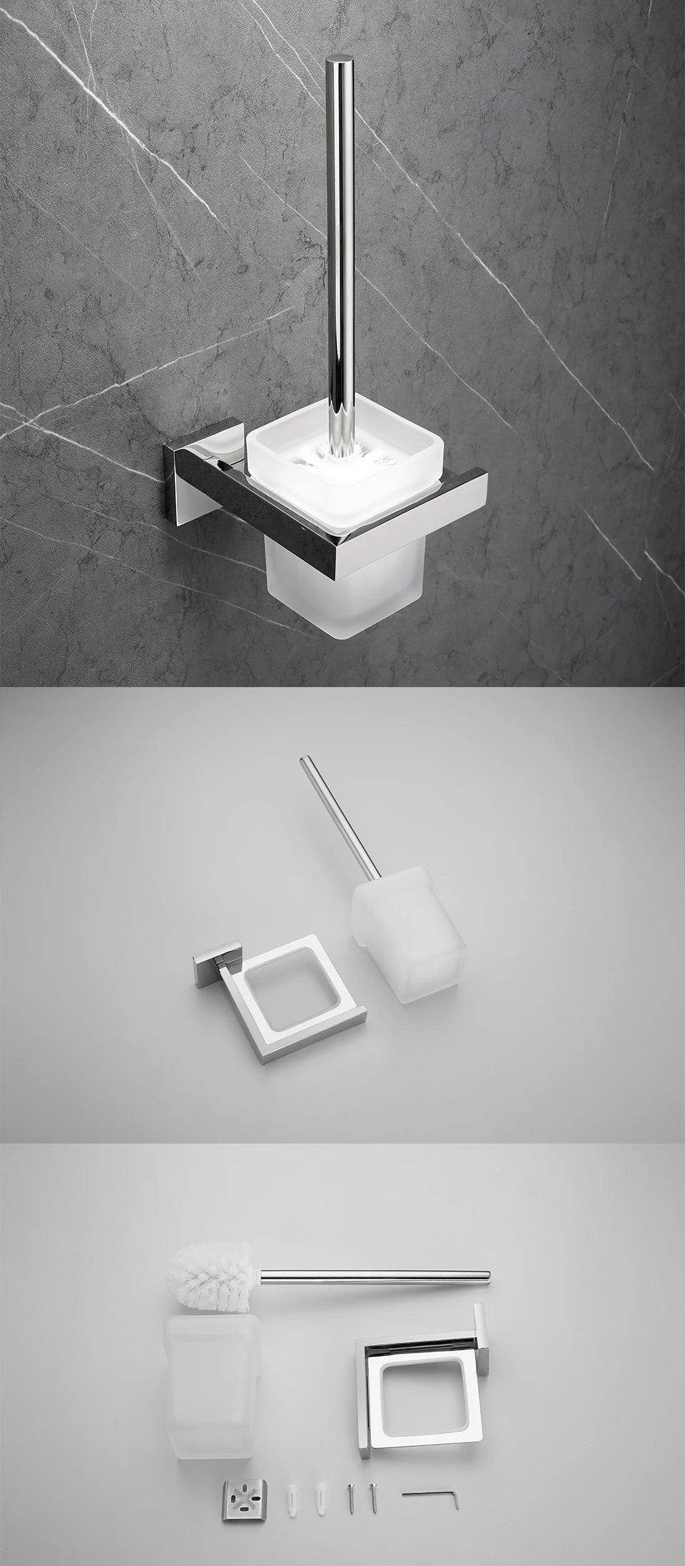 Black Stainless Steel Square Wall-mounted Bathroom Accessories Toilet Brush