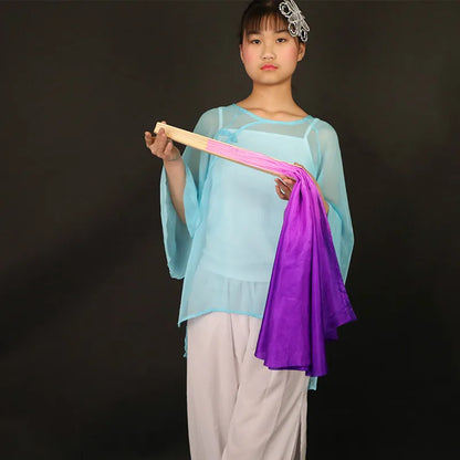 Chinese Classical Dance Hand Fan Large Yangko Dancing Silk Fan Lengthened Gradient Color Foldable Fans Performance Props