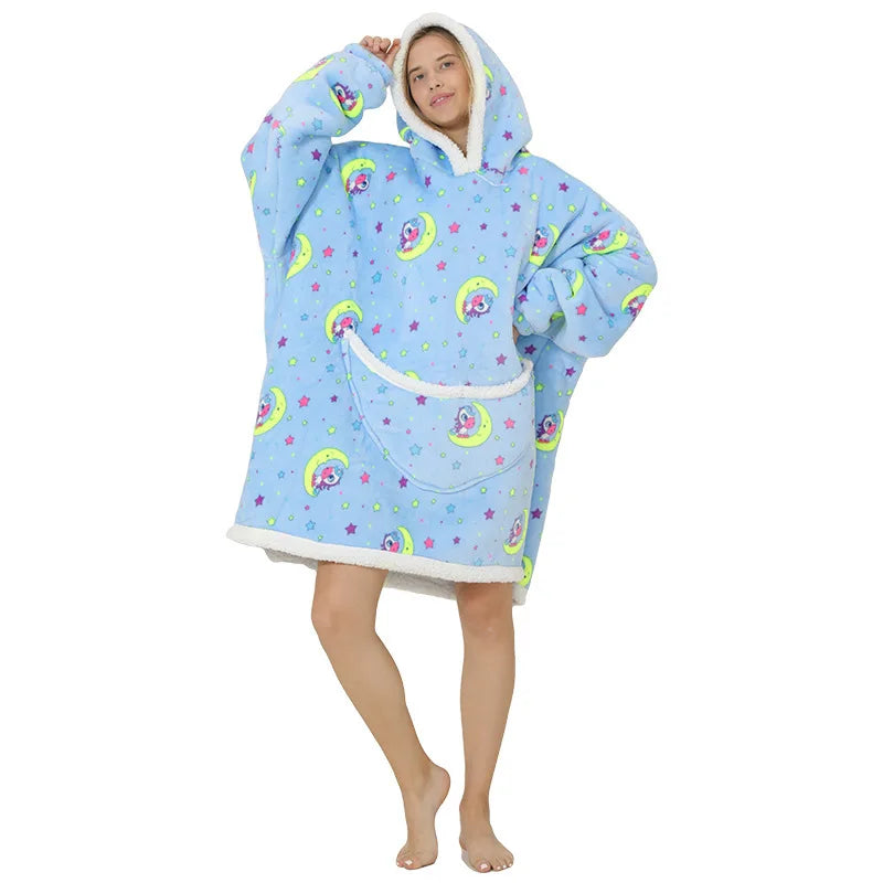 Winter Wearable Blankets Soft Warm Oversized Blanket Hoodie Robe Pullover Women TV Sweatshirt Blankets