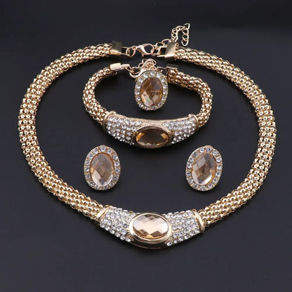 Party Accessories Wedding  Jewelry Sets For Women Pendant Statement African Beads Crystal Necklace Earrings Bracelet Ring