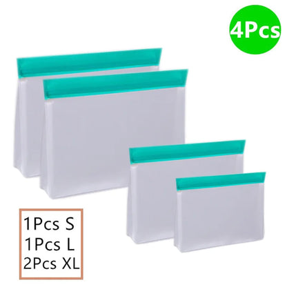 Reusable Food Storage Bag Upgrade Leakproof Top Stand Up Freezer Sandwich Ziplock Bag Silicone PEVA Food Preservation Shut Bag