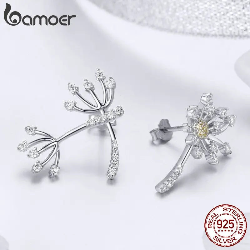 BAMOER Authentic 925 Sterling Silver Blooming Dandelion Love Flower Clear Cubic Zircon Jewelry Sets Women Silver Jewelry ZHS088
