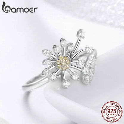 BAMOER Authentic 925 Sterling Silver Blooming Dandelion Love Flower Clear Cubic Zircon Jewelry Sets Women Silver Jewelry ZHS088