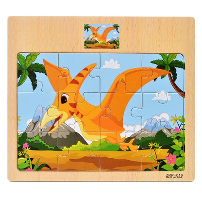 Hot Sale 12/9 PCS Puzzles Wooden Kids Baby Wood Cartoon Vehicle Animals Learning Educational Toys for Children Gift