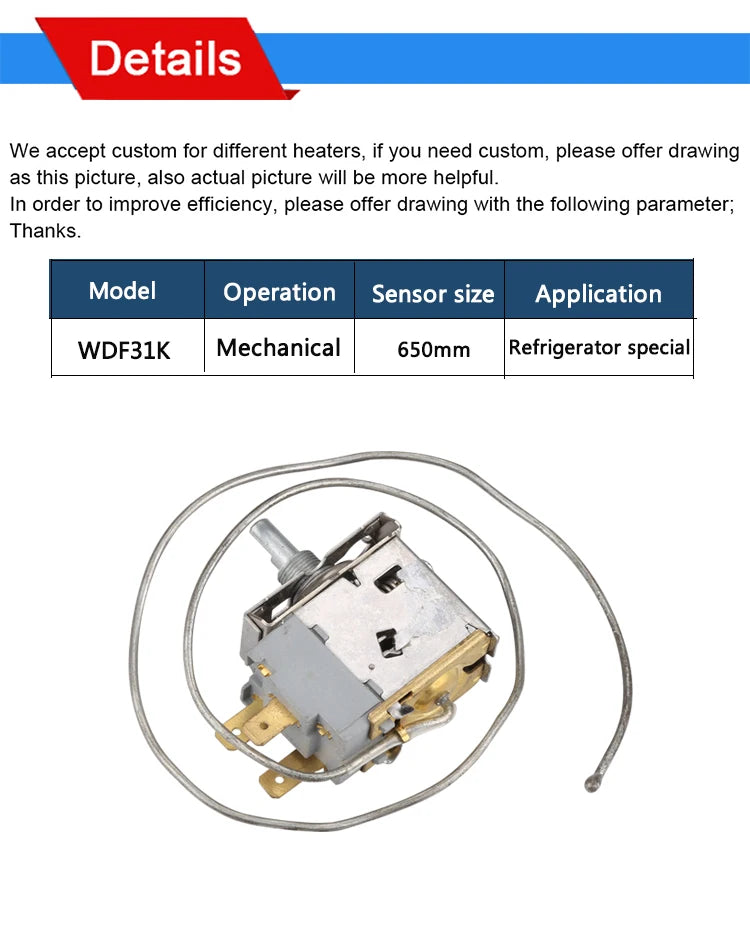 WDF-18 Original Refrigerator Thermostat,3 Feet Freezer Temperature Controller Switch, Refrigerator Accessories