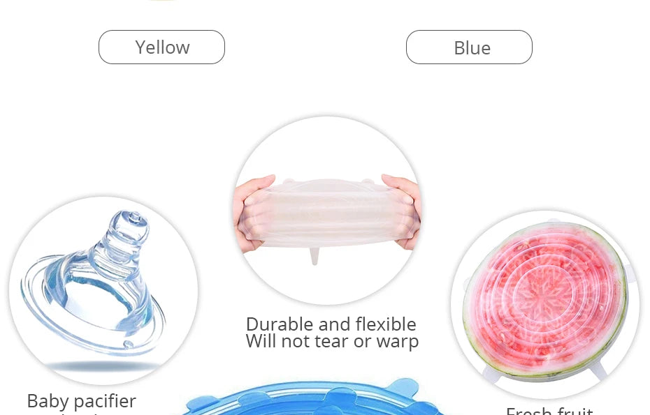 6pcs Reusable Silicon Stretch Lids,Universal Silicone Food Cover ,Silicone Lids For Food Cookware Bowl Kitchen Accessories