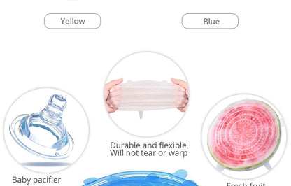 6pcs Reusable Silicon Stretch Lids,Universal Silicone Food Cover ,Silicone Lids For Food Cookware Bowl Kitchen Accessories