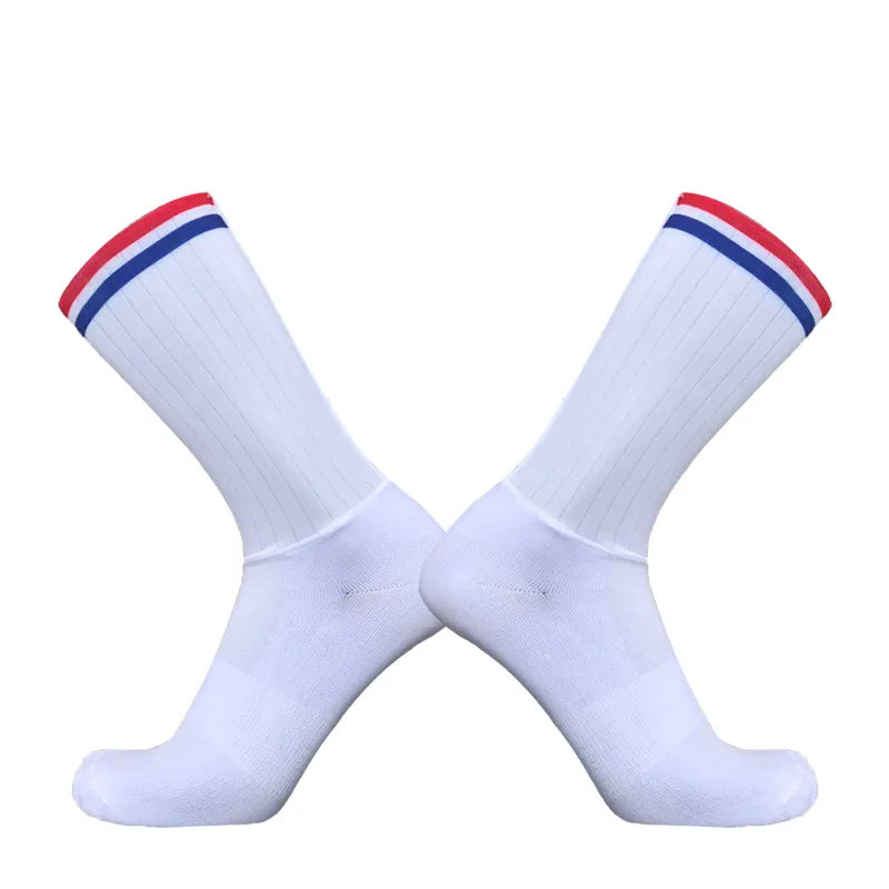 Anti Slip Silicone Summer Aero Socks Whiteline Cycling Socks Men Bicycle Sport Running Bike Socks Calcetines Ciclismo