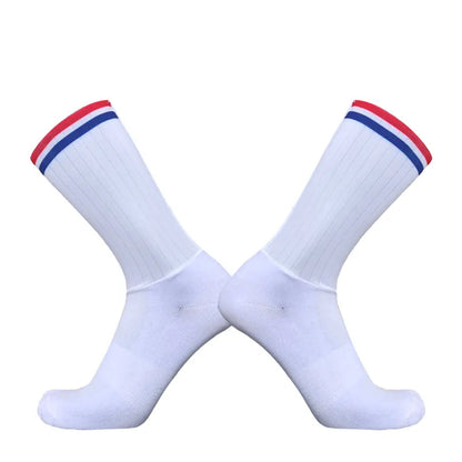 Anti Slip Silicone Summer Aero Socks Whiteline Cycling Socks Men Bicycle Sport Running Bike Socks Calcetines Ciclismo