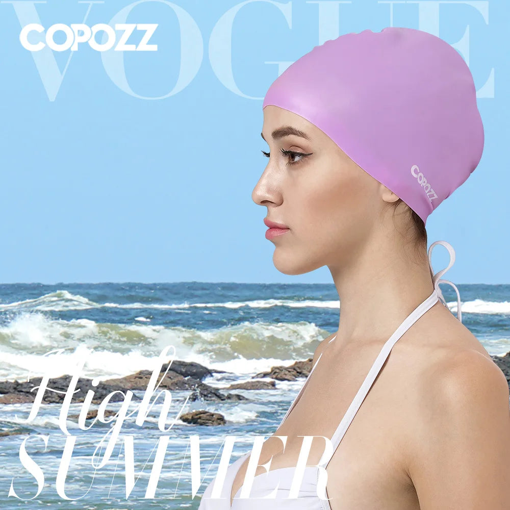 Copozz Men Elastic Swimming Hat  Large Size Swimming Wear Professional Adults Waterproof Swimming Hat Silicone Swimming Caps