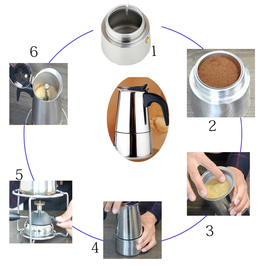 2025 Stainless Steel Moka Pot Portable Electric Coffee Maker European Design Home Coffee Brewing Equipment