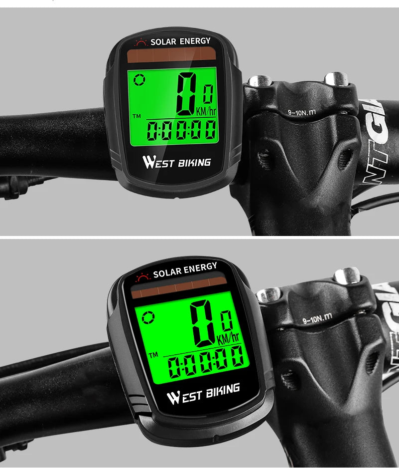 WEST BIKING Bike Computer Speedometer Odometer Multifunctional Cycling Computer Rainproof Solar Power Bicycle Wireless Computer