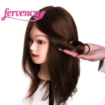 Human Hair Head Dolls for Hairdressers 16'' Brown Training Head Professional Mannequin Can be Curled with Gift