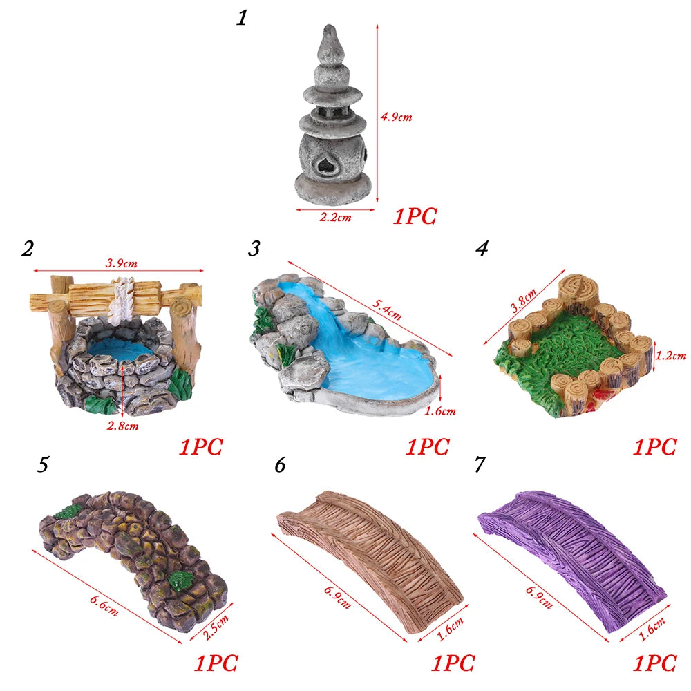 7 styles Miniatures Fairy Garden Decoration Micro Landscapes DIY Resin Craft Grassland Bridge Pool Accessories