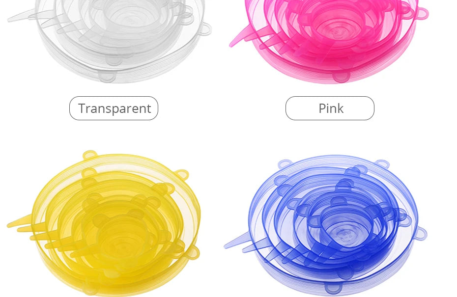6pcs Reusable Silicon Stretch Lids,Universal Silicone Food Cover ,Silicone Lids For Food Cookware Bowl Kitchen Accessories