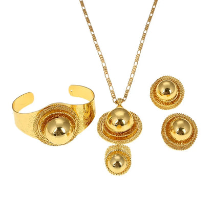 New Ethiopian Wedding Jewelry Sets Necklaces Bracelet Earrings Ring Gold Color Habesha Jewellery Eritrean Gifts