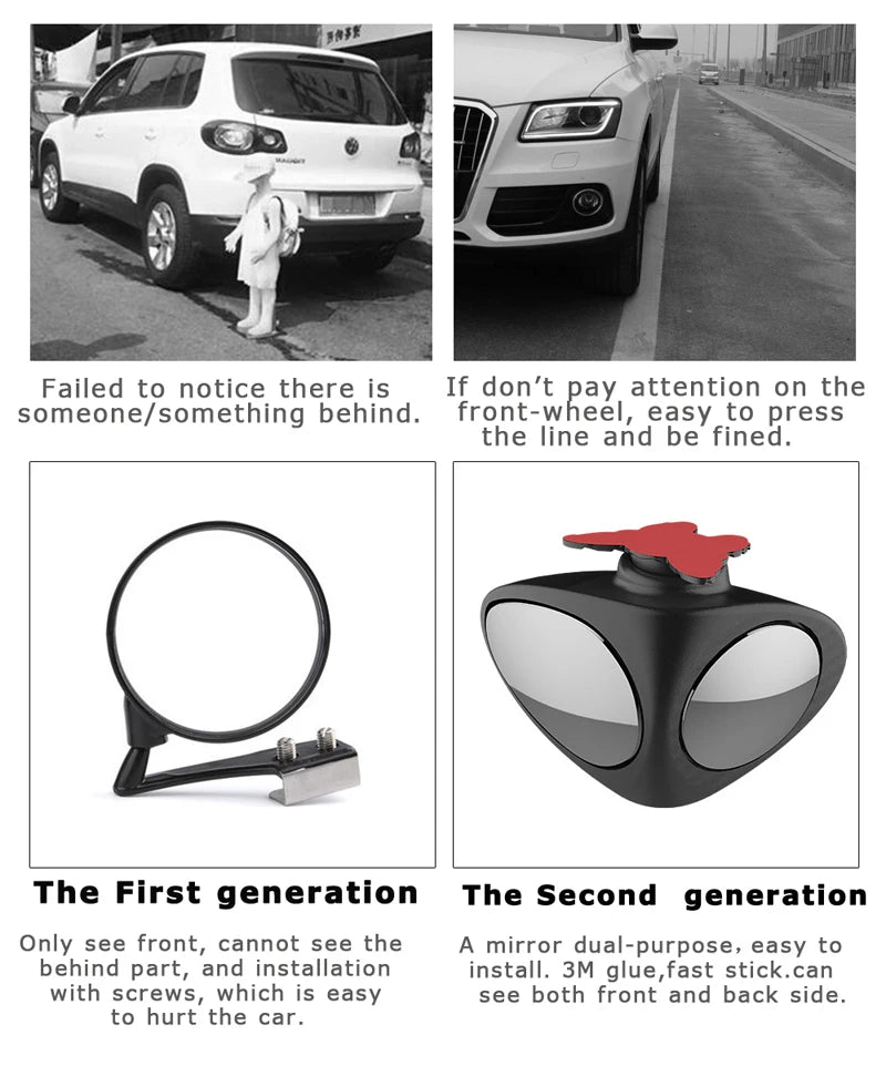 360 Degree Rotatable 2 Side Car Blind Spot Convex Mirror Automibile Exterior Rear View Parking Mirror Safety Accessories
