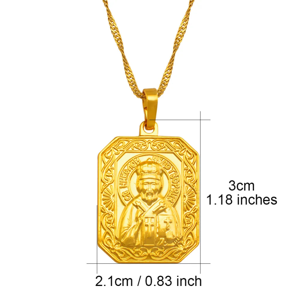 Anniyo Saint Nicholas Patron Saint Necklace Orthodox Christianity Pendant Church Eternal Church Cross Jewelry Russia @@046604