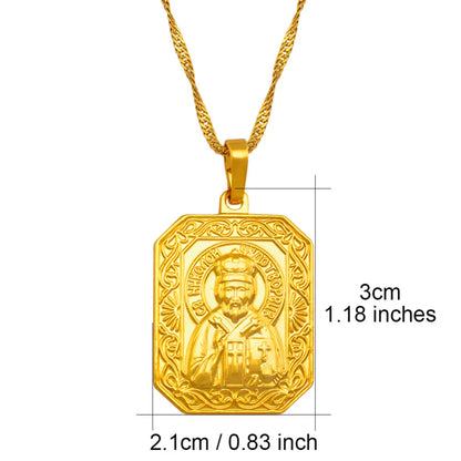 Anniyo Saint Nicholas Patron Saint Necklace Orthodox Christianity Pendant Church Eternal Church Cross Jewelry Russia @@046604