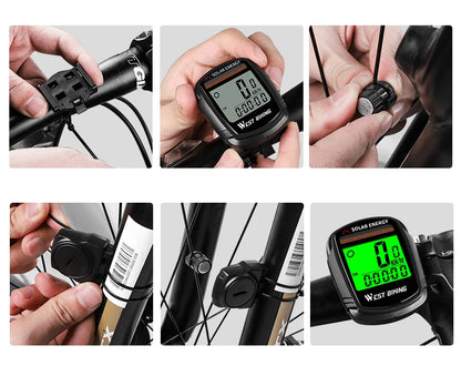 WEST BIKING Bike Computer Speedometer Odometer Multifunctional Cycling Computer Rainproof Solar Power Bicycle Wireless Computer