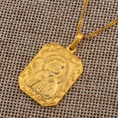 Anniyo Saint Nicholas Patron Saint Necklace Orthodox Christianity Pendant Church Eternal Church Cross Jewelry Russia @@046604