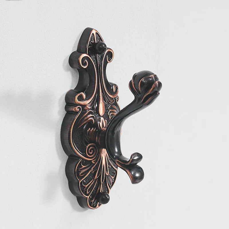 Robe Hooks European Style Brass Black Hangers For Clothes Towel Rack Clothes Hook Home Decoration Bathroom Hardware Set WF-88801