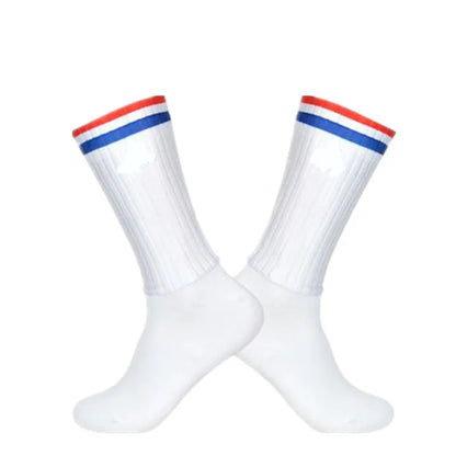 Anti Slip Silicone Summer Aero Socks Whiteline Cycling Socks Men Bicycle Sport Running Bike Socks Calcetines Ciclismo
