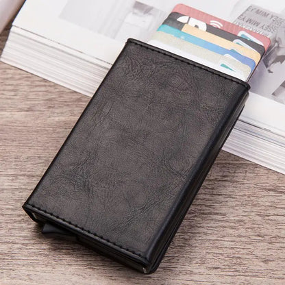 Vintage Antitheft Men Credit Card Holder Blocking Rfid Wallet Leather Unisex Security Information Aluminum Metal Purse fashion