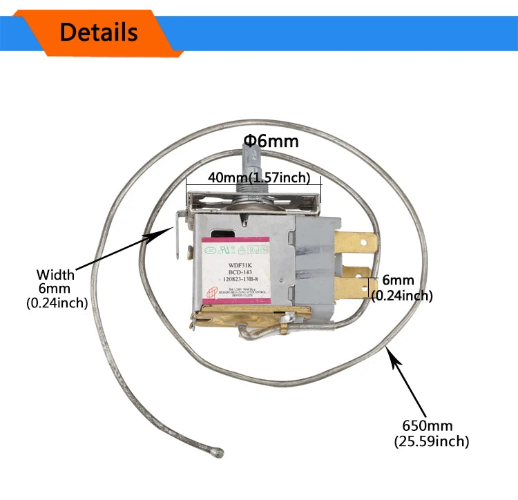 WDF-18 Original Refrigerator Thermostat,3 Feet Freezer Temperature Controller Switch, Refrigerator Accessories
