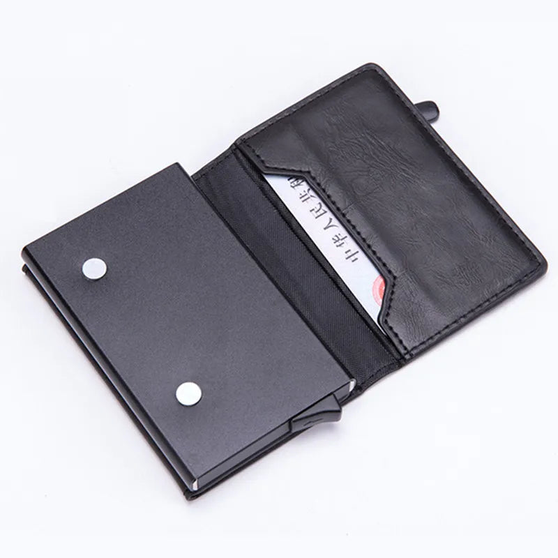 Vintage Antitheft Men Credit Card Holder Blocking Rfid Wallet Leather Unisex Security Information Aluminum Metal Purse fashion