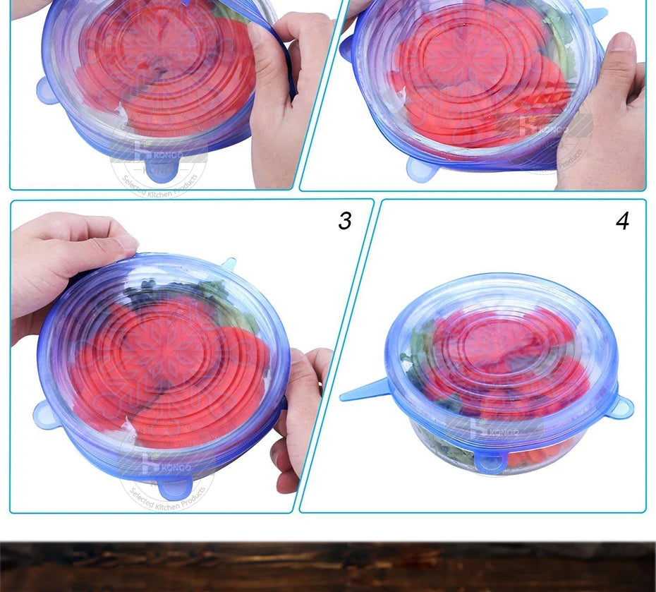 6pcs Reusable Silicon Stretch Lids,Universal Silicone Food Cover ,Silicone Lids For Food Cookware Bowl Kitchen Accessories