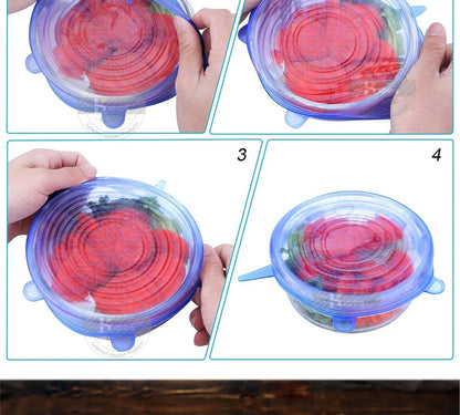 6pcs Reusable Silicon Stretch Lids,Universal Silicone Food Cover ,Silicone Lids For Food Cookware Bowl Kitchen Accessories