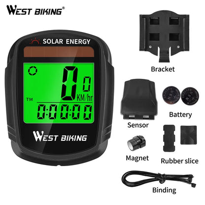 WEST BIKING Bike Computer Speedometer Odometer Multifunctional Cycling Computer Rainproof Solar Power Bicycle Wireless Computer