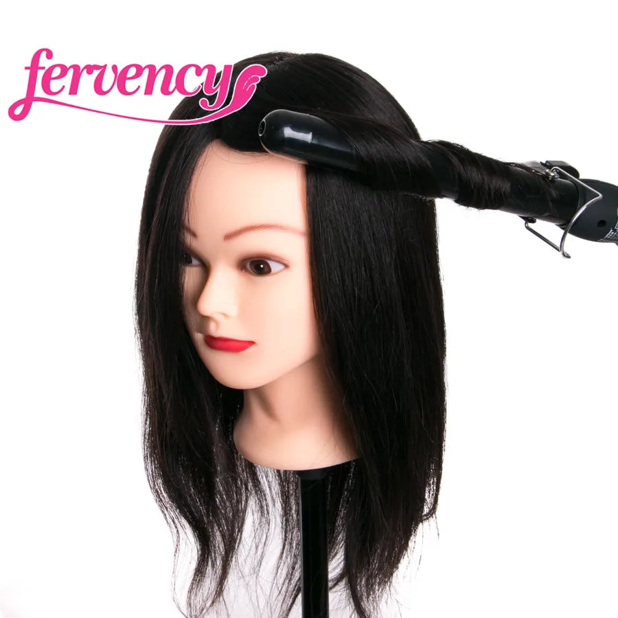 Human Hair Head Dolls for Hairdressers 16'' Brown Training Head Professional Mannequin Can be Curled with Gift