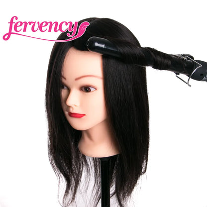 Human Hair Head Dolls for Hairdressers 16'' Brown Training Head Professional Mannequin Can be Curled with Gift