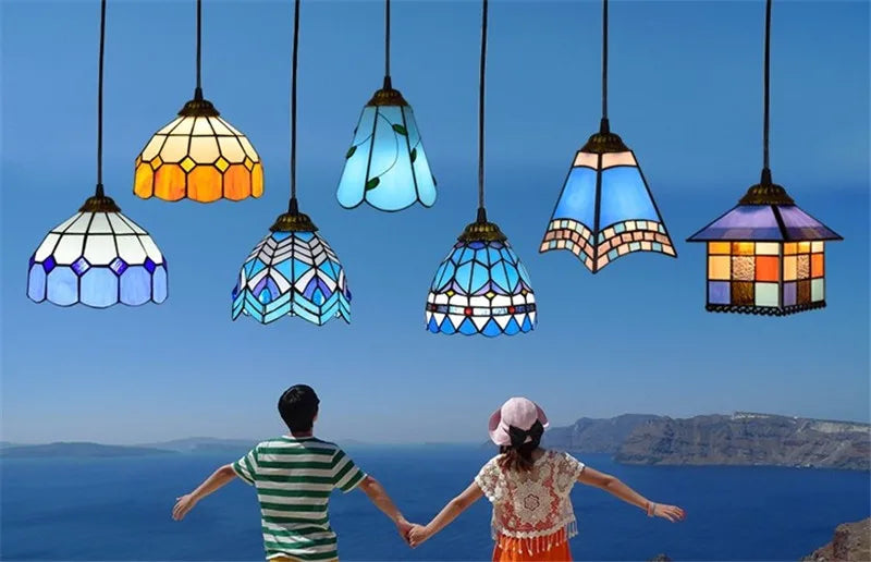 Colorful Mediterranean Style Moroccan Lamp Stained Glass Shade Mosaic LED Pendant Light for dining room bar lighting