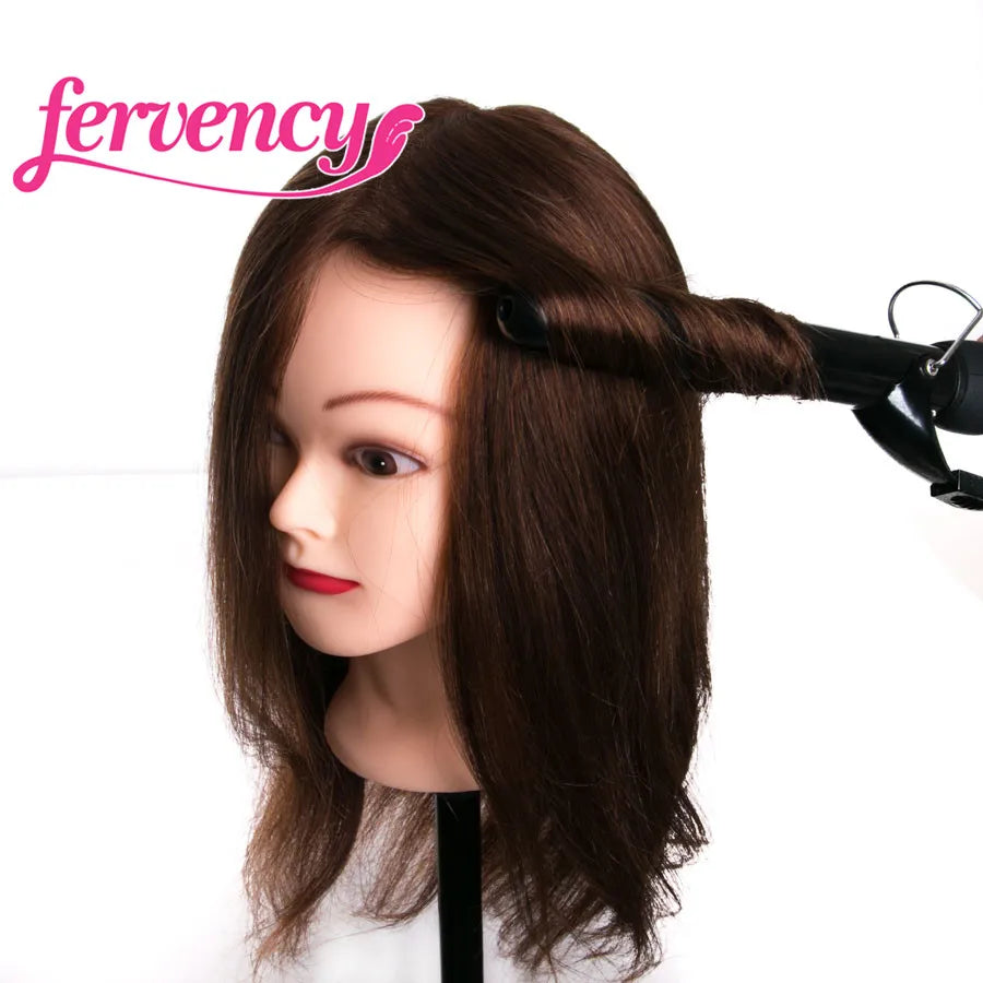 Human Hair Head Dolls for Hairdressers 16'' Brown Training Head Professional Mannequin Can be Curled with Gift