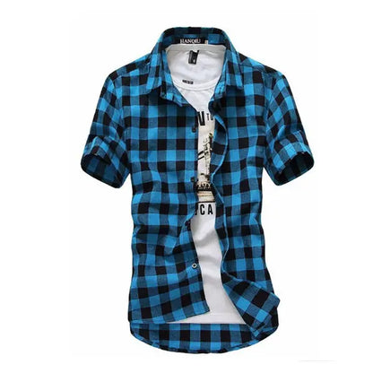 Red And Black Plaid Shirt Men Shirts 2024 New Summer Fashion Chemise Homme Mens Checkered Shirts Short Sleeve Shirt Men Blouse
