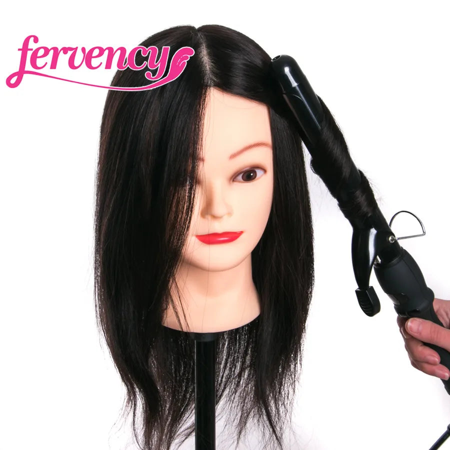 Human Hair Head Dolls for Hairdressers 16'' Brown Training Head Professional Mannequin Can be Curled with Gift
