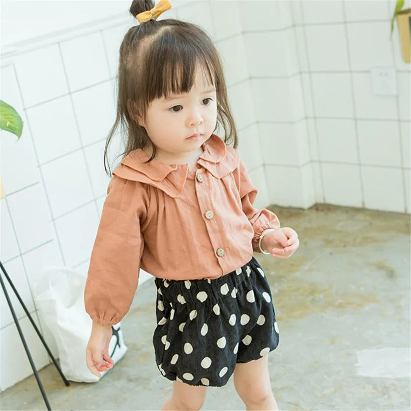 Baby Girls Shirts Sweet Double Layer Petal Collar Shirt Toddler Long Sleeve Blouse Cotton Tops Infant Baby Girl Clothes 0-3t
