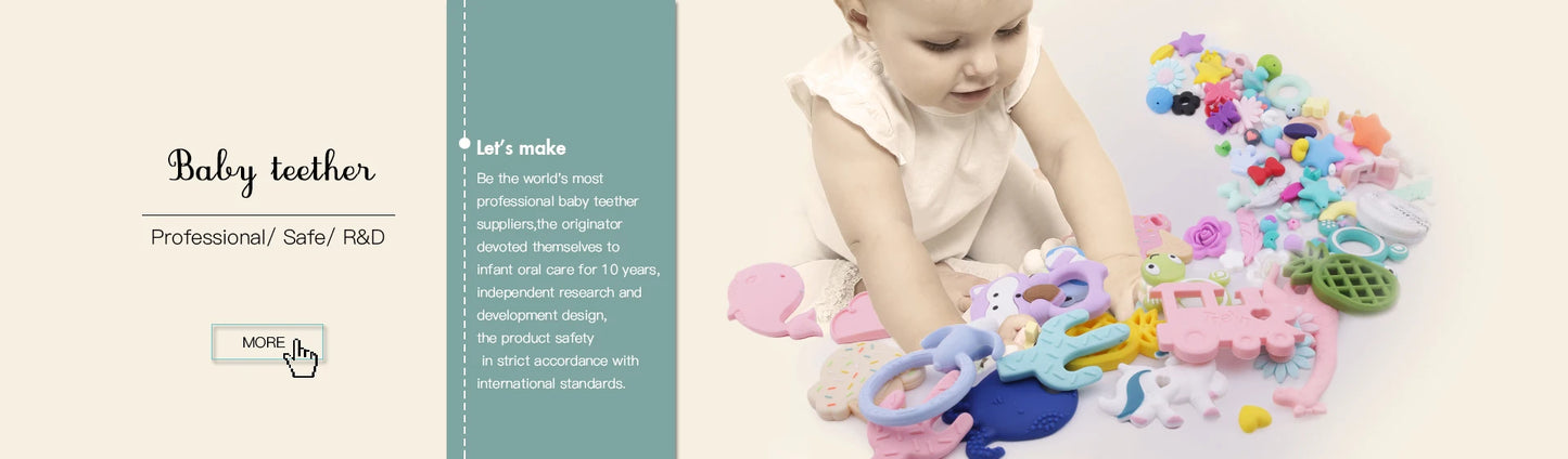 Baby Teether Food Grade Silicone Teethers Cartoon Animals Duck DIY Nursing Teething Pacifier Clip Baby Toy Teething Accessories