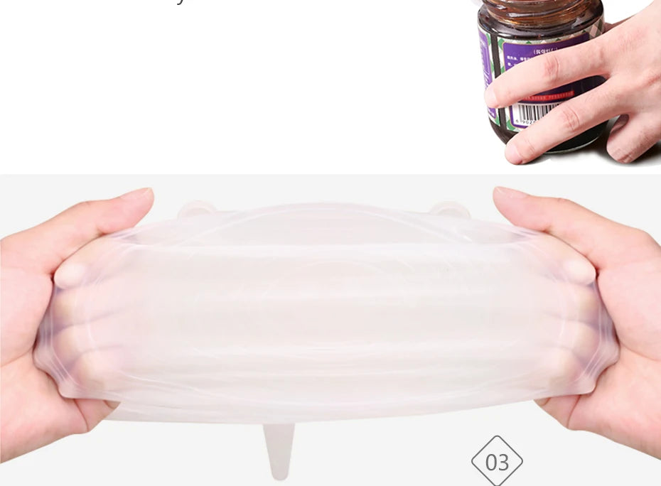 6pcs Reusable Silicon Stretch Lids,Universal Silicone Food Cover ,Silicone Lids For Food Cookware Bowl Kitchen Accessories