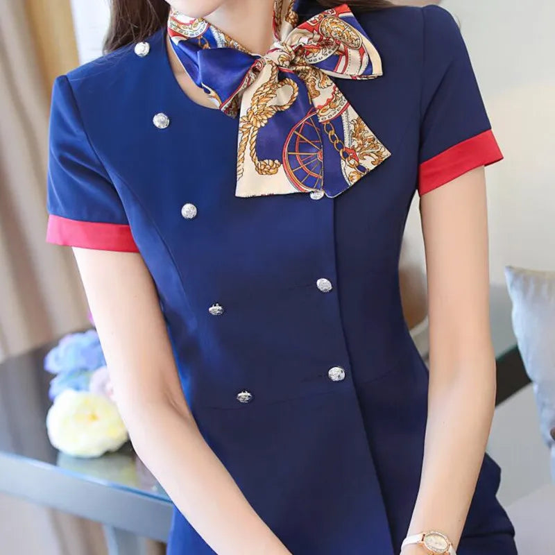 Professional Set Stewardess Uniforms New Fashion Formal Women Short Sleeve Blazer With Skirt Office Ladies Work Wear