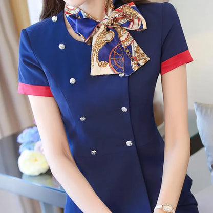 Professional Set Stewardess Uniforms New Fashion Formal Women Short Sleeve Blazer With Skirt Office Ladies Work Wear