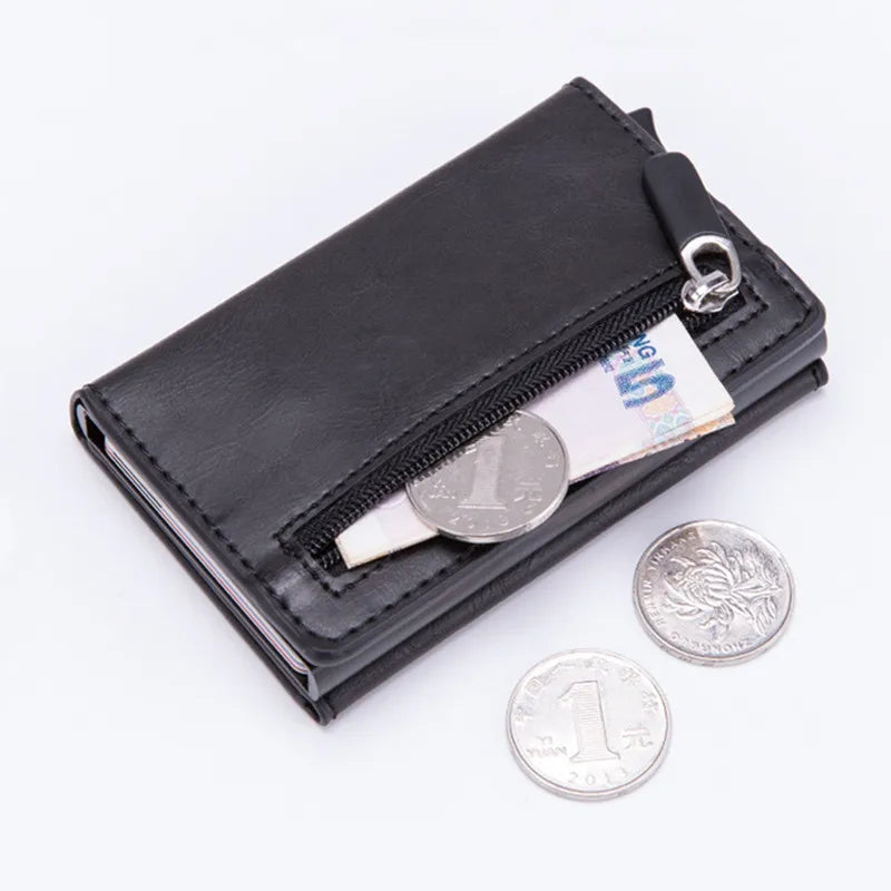 Vintage Antitheft Men Credit Card Holder Blocking Rfid Wallet Leather Unisex Security Information Aluminum Metal Purse fashion