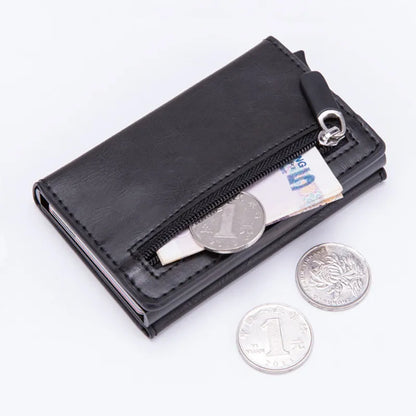 Vintage Antitheft Men Credit Card Holder Blocking Rfid Wallet Leather Unisex Security Information Aluminum Metal Purse fashion